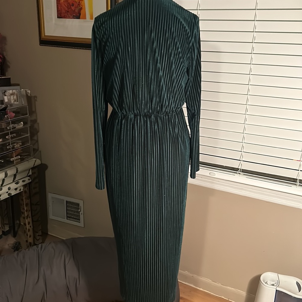 Green Velvet Striped Dress - Large - Picture 4 of 5